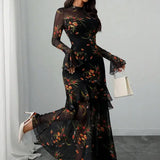 Autumn Elegance Mesh Dress
