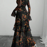 Autumn Elegance Mesh Dress