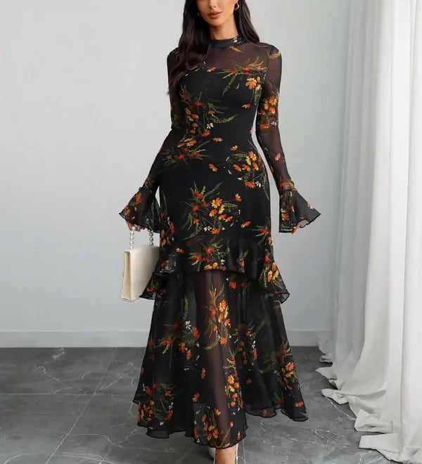 Autumn Elegance Mesh Dress