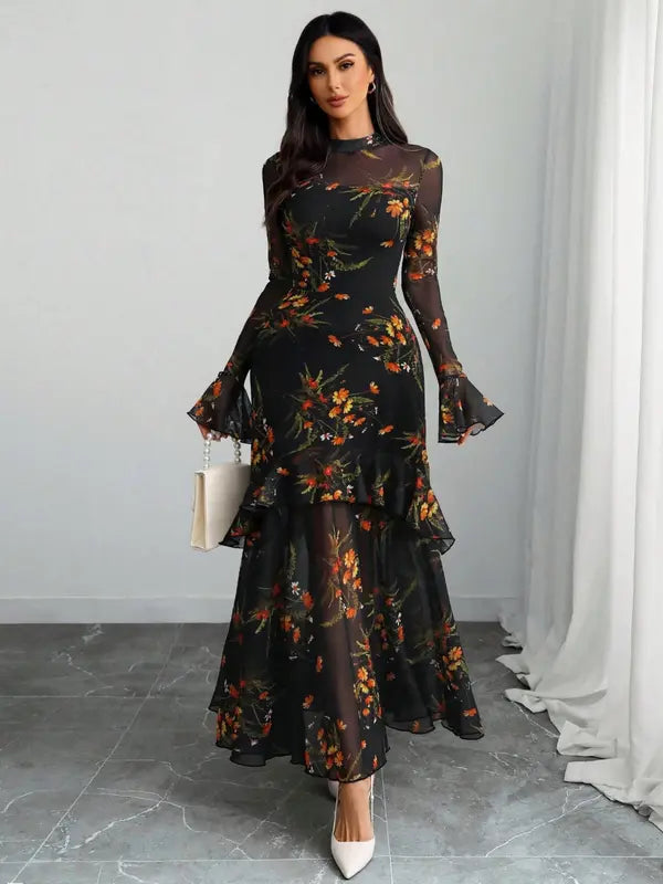 Autumn Elegance Mesh Dress