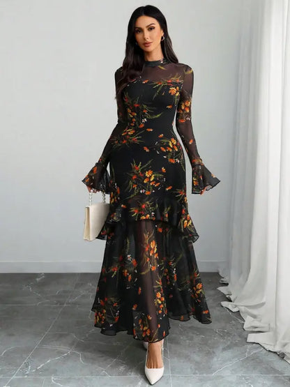 Autumn Elegance Mesh Dress