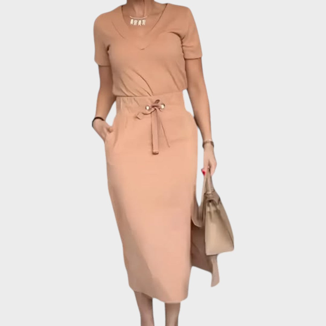Aria | Elegant V-Neck Top and Skirt